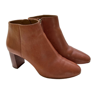 Loeffler Randal Greer Cognac Size 6.5 Boots Leather Round Toe Block Heel